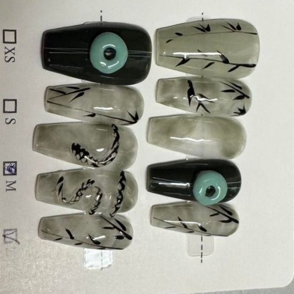Coffin Press On‎ Nails With Snakes and Bamboo Design